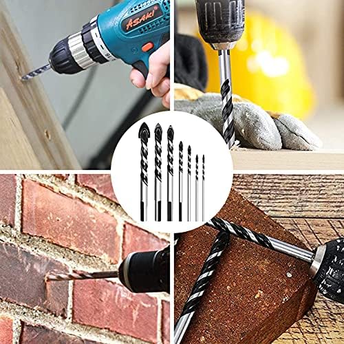 7pcs Tungsten Carbide Tip Drill Bits Masonry Drill Bits Set, Multi-Material Twist Carbide Drill Bit Set for Porcelain Ceramic Tile, Glass, Concrete, Brick Wall (3/4/5/6/8/10/12mm)