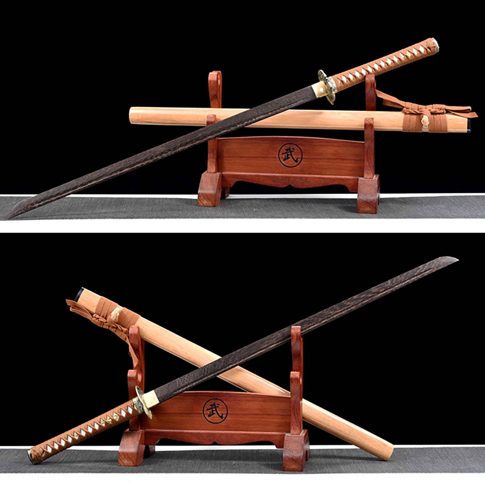 Katana Recta de Madera,Espada de Madera Hecha a Mano de 103cm,con Vaina,Hoja de Madera Natural