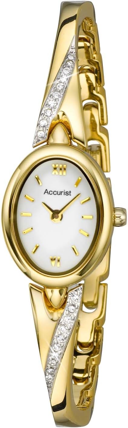 Accurist Women's Quartz Watch with White Dial Analogue Display and Gold Bracelet Lb1646W