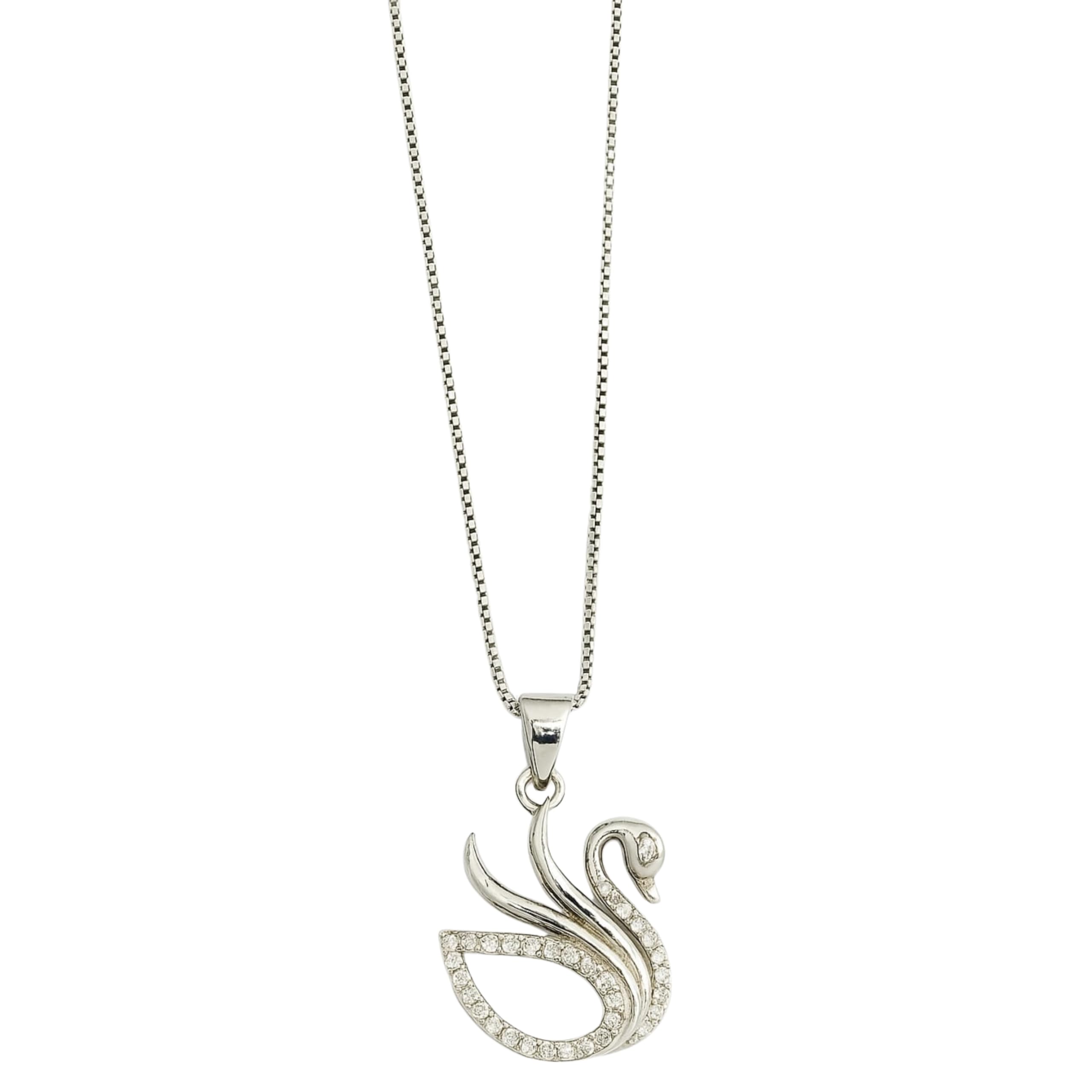 925 Sterling Silver CZ Studded Swan Pendant Necklace for Women-image-42