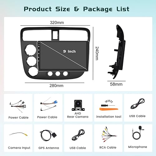 Miniatura 25 de 5G WiFi [2+64G] Hikity Android 15 Estéreo de coche para 2001 2002 2003 2004 2005 Honda Civic Radio inalámbrica Carplay Android Auto, pantalla táctil