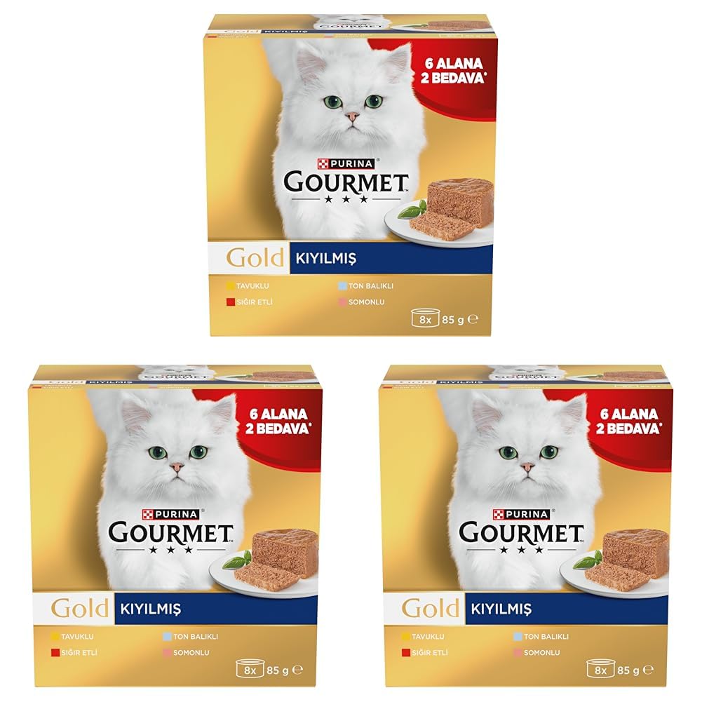 Gourmet Gold Kıyılmış Somonlu Yaş Kedi Maması Multipack 85 gr. (8 Al 6 Öde) (3 paketi)