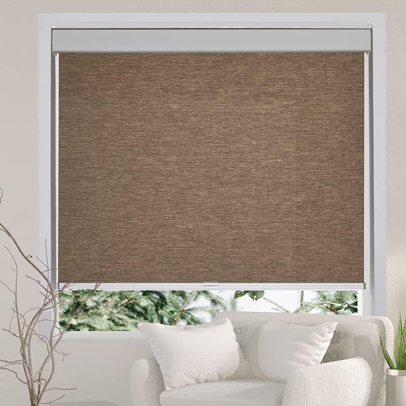 persilux free-stop cordless roller shades light filtering roller blinds for windows (brown 23" w x 72" h) natural woven fabric thermal insulation privacy roller window shades for home, office, door 23"w x 72"h brown (light filtering)