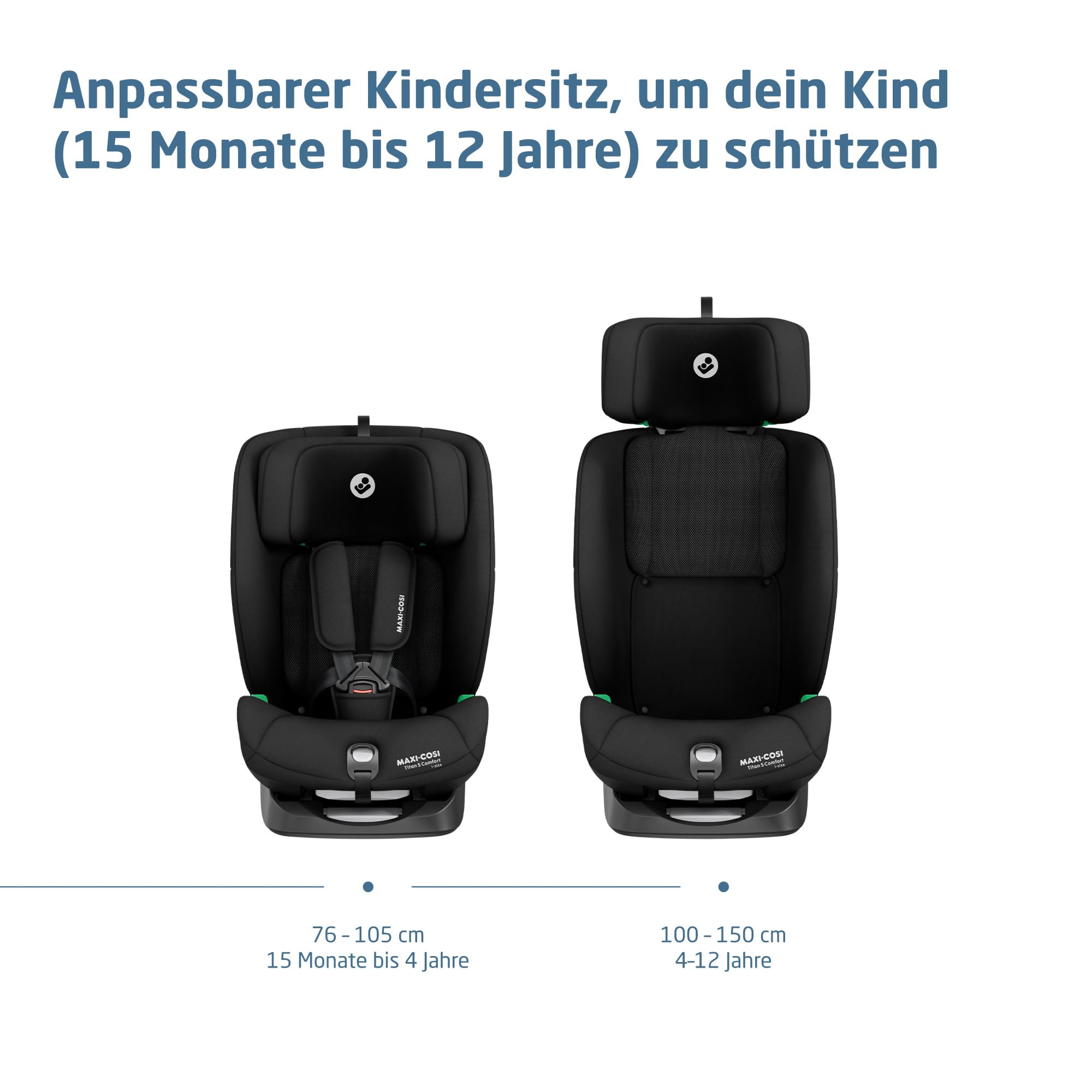 Maxi-Cosi Titan S Comfort i-Size Kindersitz ISOFIX 15 Monate–12 Jahre 76–150 cm 5 Sitzposition 13 Kopfstützenstufen Authentic Black