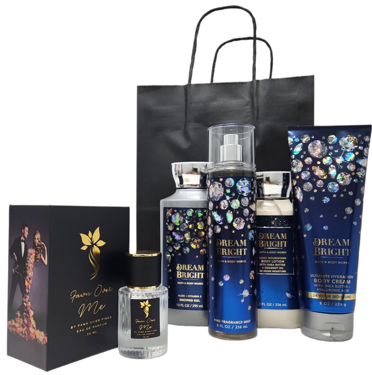 Bath and Body Dream Bright Gift Bundle Includes Fawn Over Me Perfume and Gift Bag (Dream Bright - Lotion,Gel,Mist,Cream)