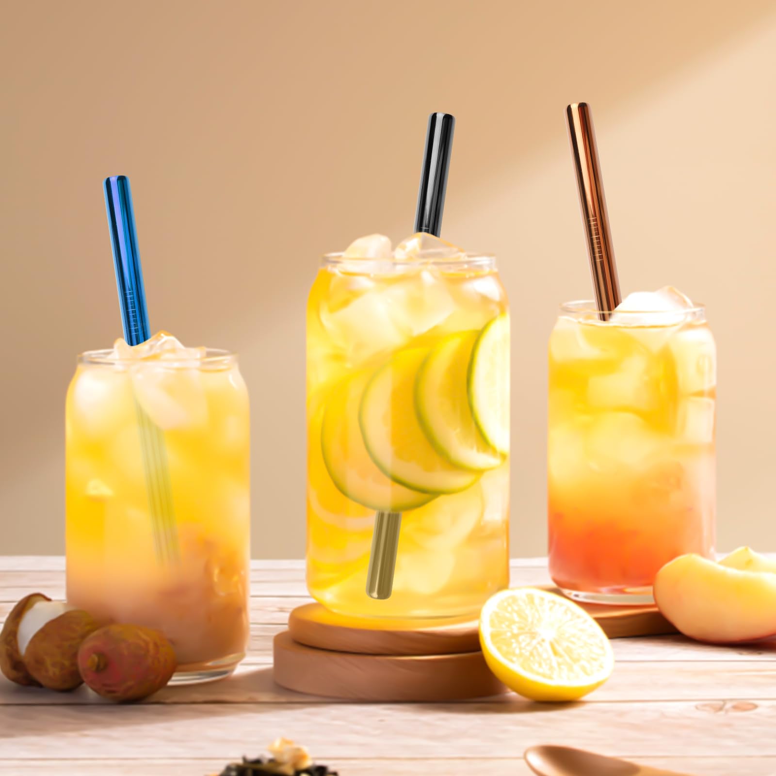 NiHome Confezione da 8 cannucce in acciaio inox per frullate/frappè, extra larghe 1,3 cm, riutilizzabili, cannucce in metallo extra lunghe, dritte e piegate, per boba, bevande spesse, bevande fredde