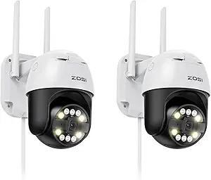 ZOSI 2 x C296 Plug-in 4K 8MP Wired WiFi PT Security Camera Outdoor, Pan/Tilt Wireless Camera, AI Person Vehicle Face Detect, Starlight Color Night Vision, Alert, 2-Way Talk, Cloud & SD Card Storage asin的图片