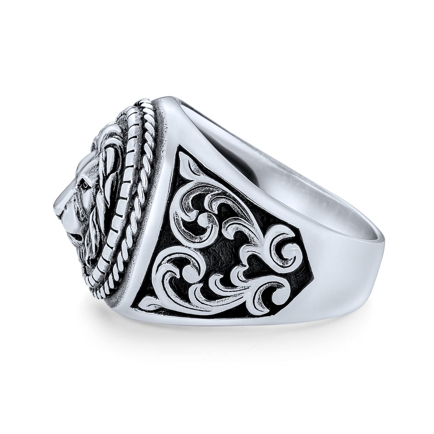 Bling Jewelry Anillo de león estilo vintage personalizado para hombre rey de la jungla sólido de plata esterlina .925 oxidada hecho a mano en Turquía