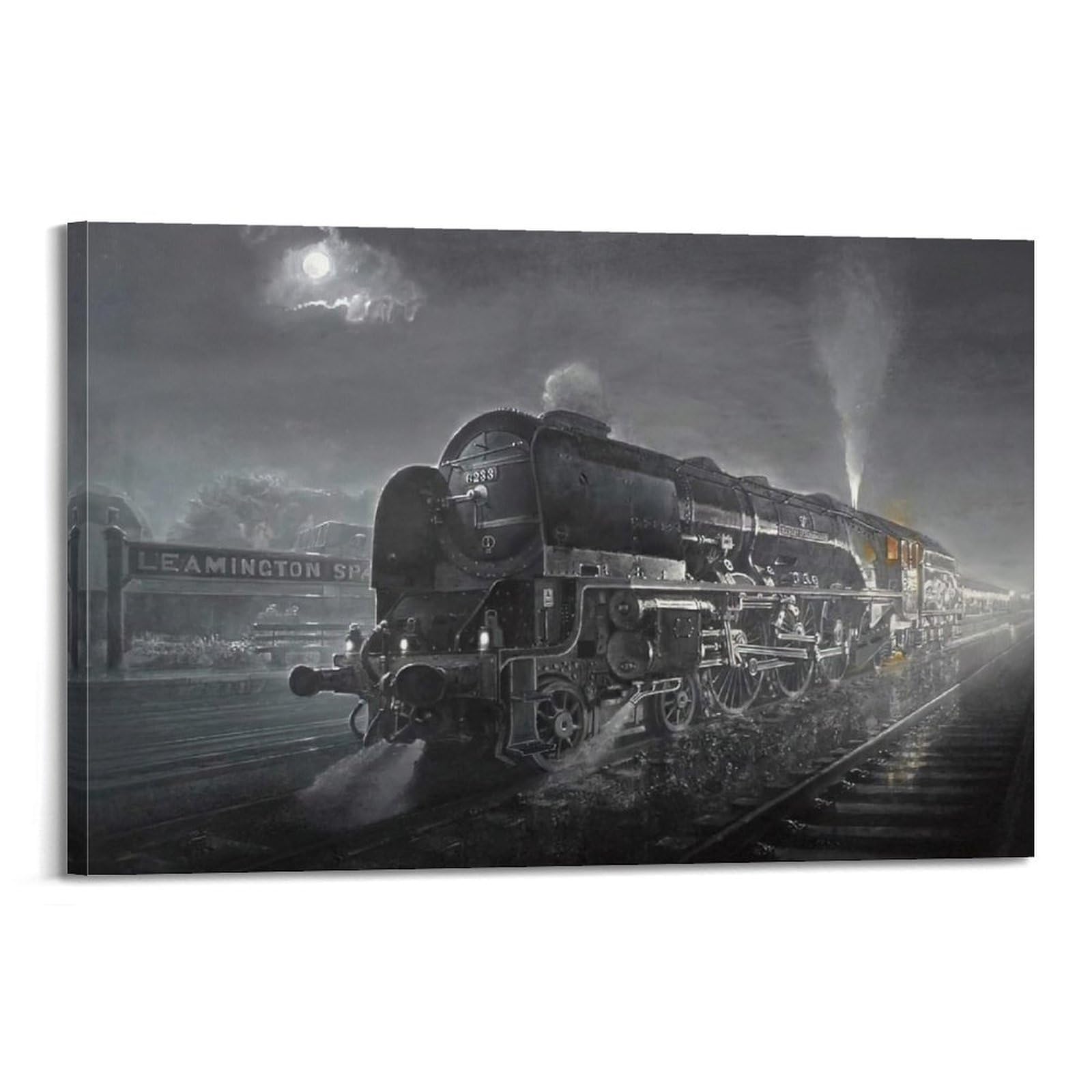 HUIYHB Vintage Steam Train Poster at Night Poster Decorative Painting Canvas Wall Posters And Art Picture Print Modern Family Bedroom Decor Posters 20x30inch(50x75cm)