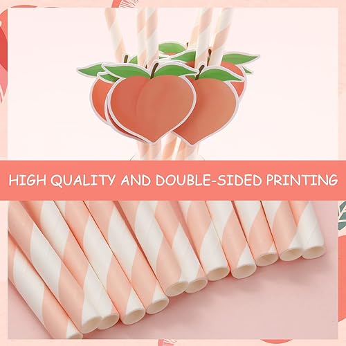 Miniatura 2 de Juego de pajitas de papel de melocotón, 50 popotes de melocotón para decoraciones de baby shower, pajitas desechables de fruta rosa para despedida