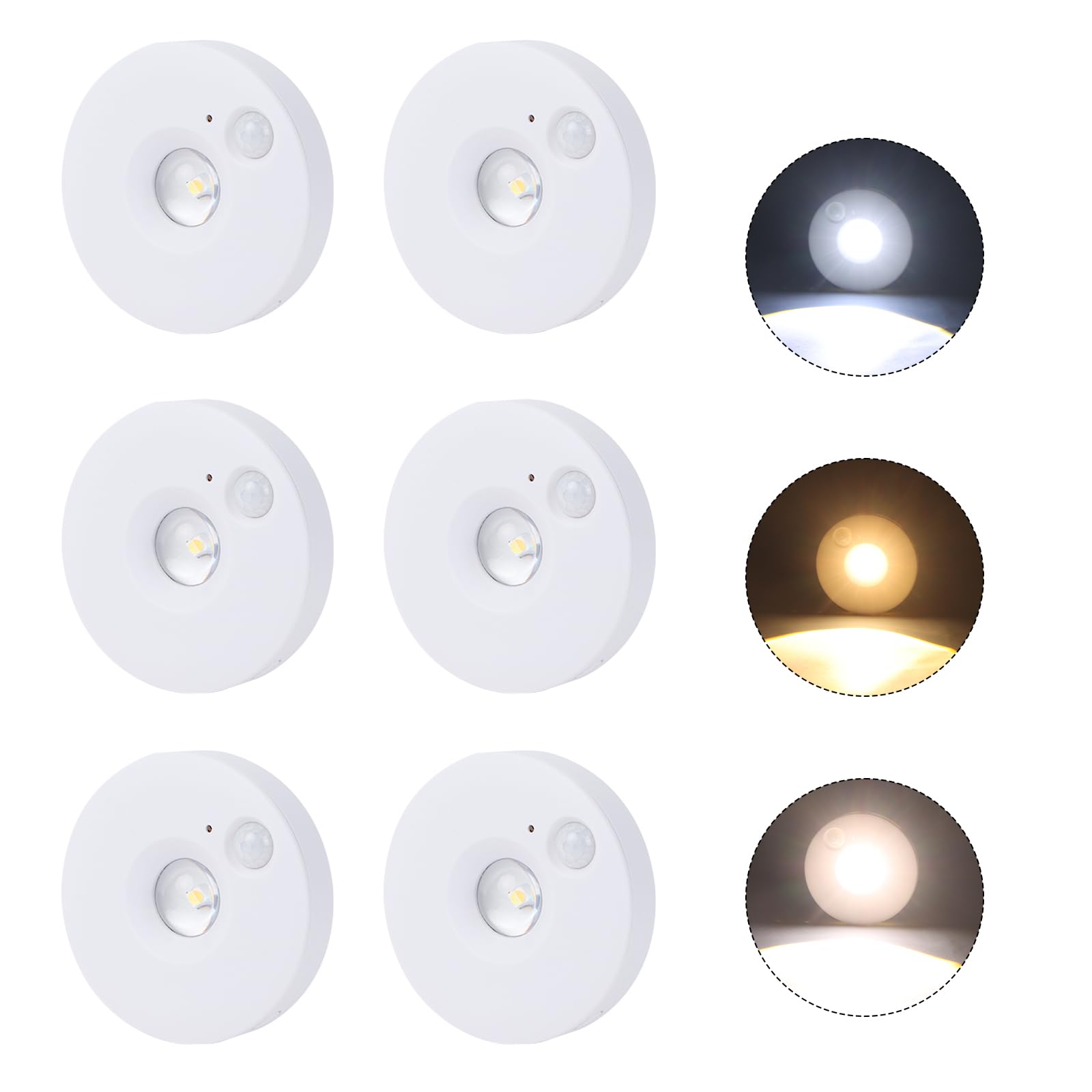 Apradas 6Pcs Motion Sensor Lights Indoor, Lamp with Magnetic Base, USB Rechargeable, for Hallway Stairs Wardrobe Closet Kitchen Under Cabinets, 8 * 8 * 2cm (6Pcs)