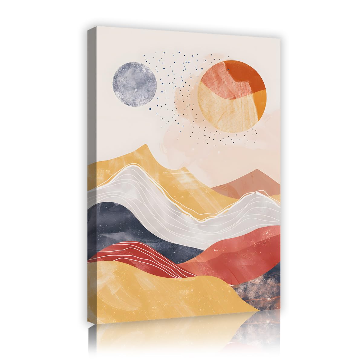 Via Vela Fbh15 Contemporary Boho Canvas Wall Art Celestial Mountain Range Painting Terracotta Sun Moon Stars Poster Abstract Desert Hills Picture For Study Lounge Office Decor 70X110cm