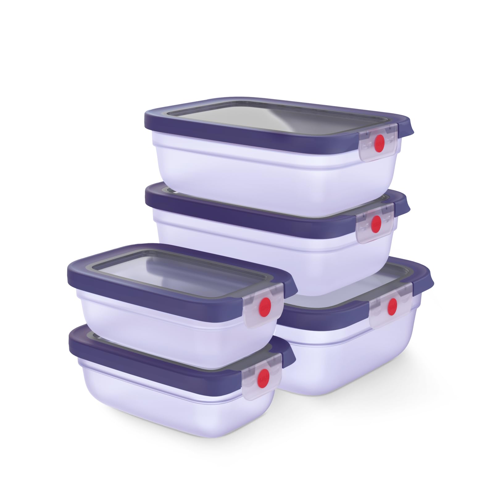 EMSA oneClick Frischhaltedosen, 5-teiliges Set, 2x0,5, 2x1,2, 1x2,3L, 100% dicht, Made in Germany, gefrier-, mikrowellen- und spülmaschinengeeignet, platzsparend, violett, N1231100
