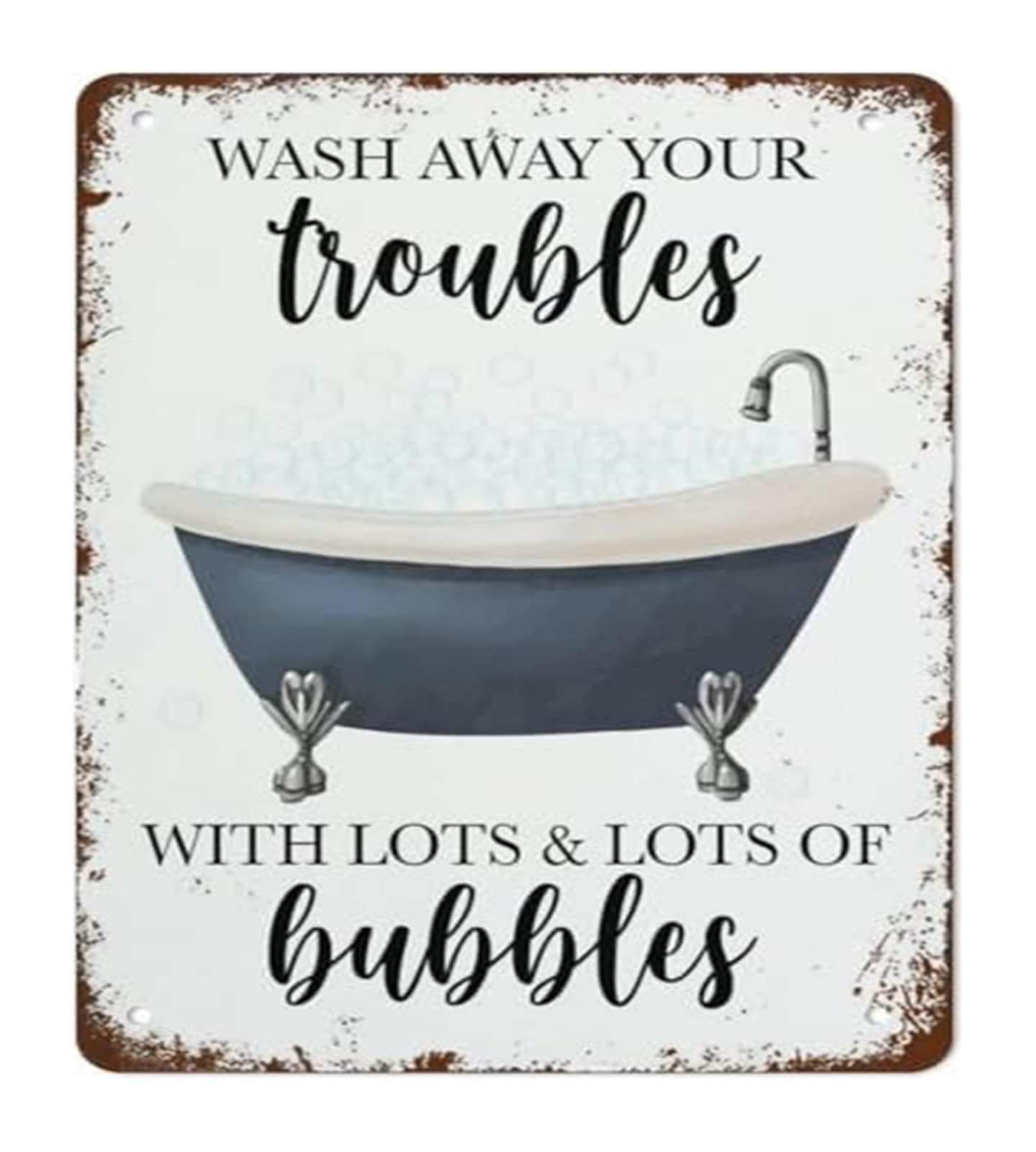 PKNVKZIDK Metal Tin Sign Bubble Humor Wash Away Trouble With Bubbles Vintage Retro Wall Plaque for Home Office Coffee Shop Decor 8 X 12 in