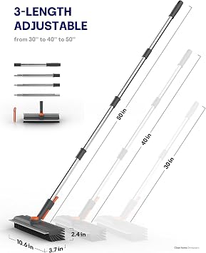 Floor Scrub Brush with Long Handle & Squeegee, 3 in 1 Floor Scrubber