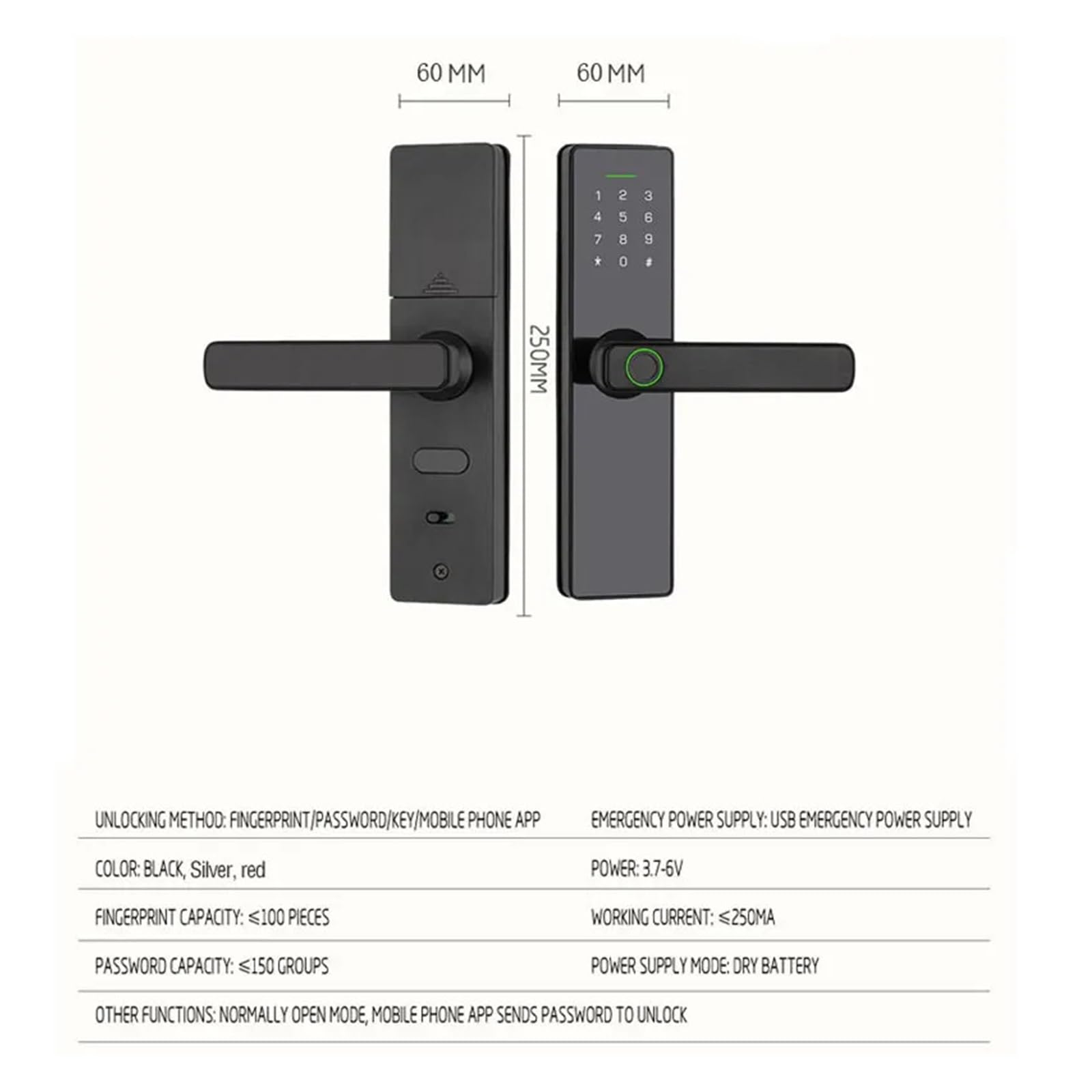 Cerradura H3 con huella digital inteligente, cerradura eléctrica contraseña, modo de paso RFID, Control por aplicación remota(AI TUYA WIFI,22 * 147(5050))