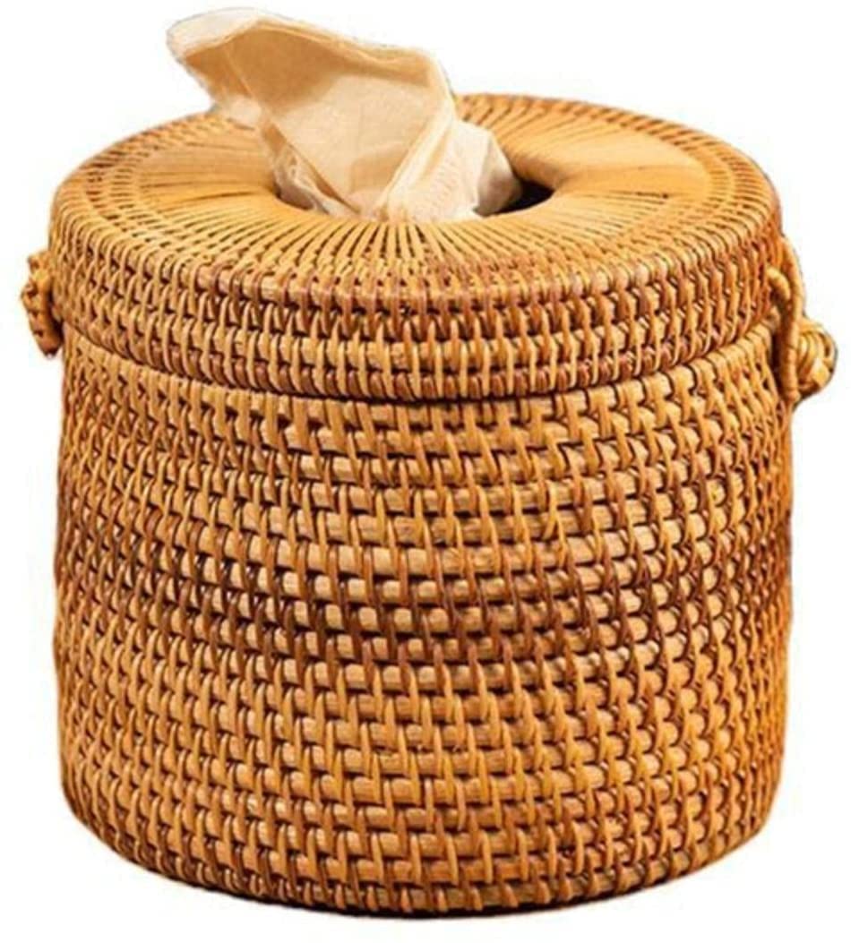 Pudełko na Chusteczki Nawilżane, Skrzynka na tkankę Okrągły Rattan Tissue Box Vine Roll Holder Papier WC Dyspensator do domu Sypialni i Salonu