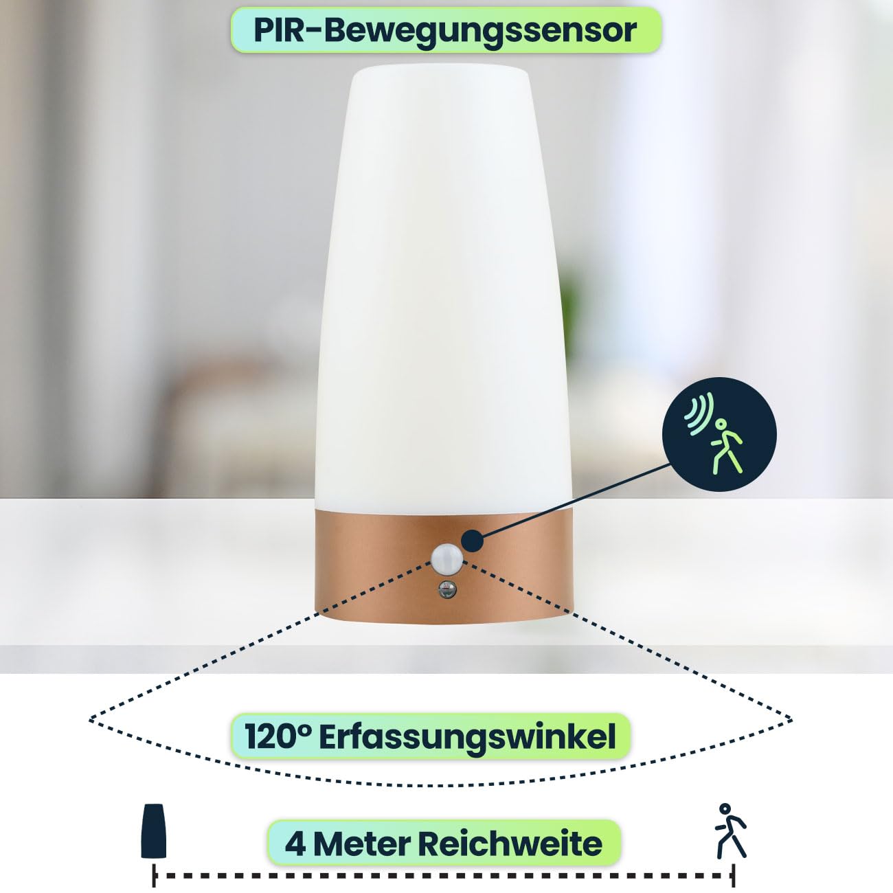 ideoon 4er-Set Elegante LED-Tischlampe mit Bewegungsmelder – Kabellose Flurleuchte mit warmweissem Licht – Ideal als Nachtlicht im Schlafzimmer