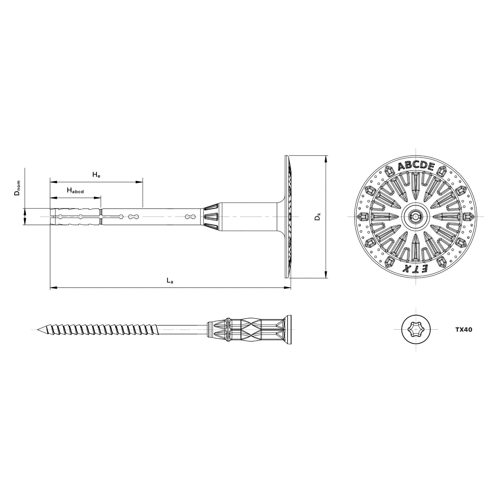 WDVS Schraubdübel mit Metalldorn 8 x 215 mm, Torx T40, thermisch entkoppelt, Dämmstoffdübel für Beton, Vollstein, Lochstein & Porenbeton, 100 Stück