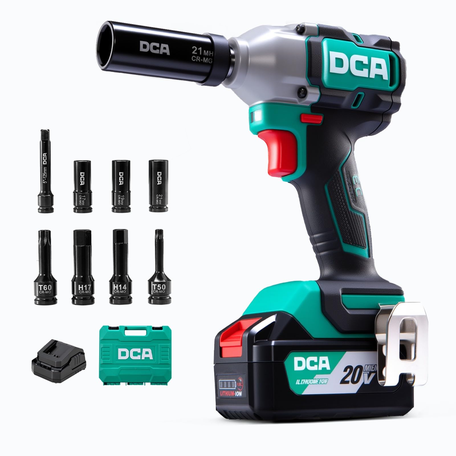 DCA 20V Brushless Impact Wrench with 4.0Ah Battery, 1/2 Inch Hog Ring Cordless Impact Gun, 235 Ft-lbs High Torque, 4-Mode Power Wrench for Automotive and DIY