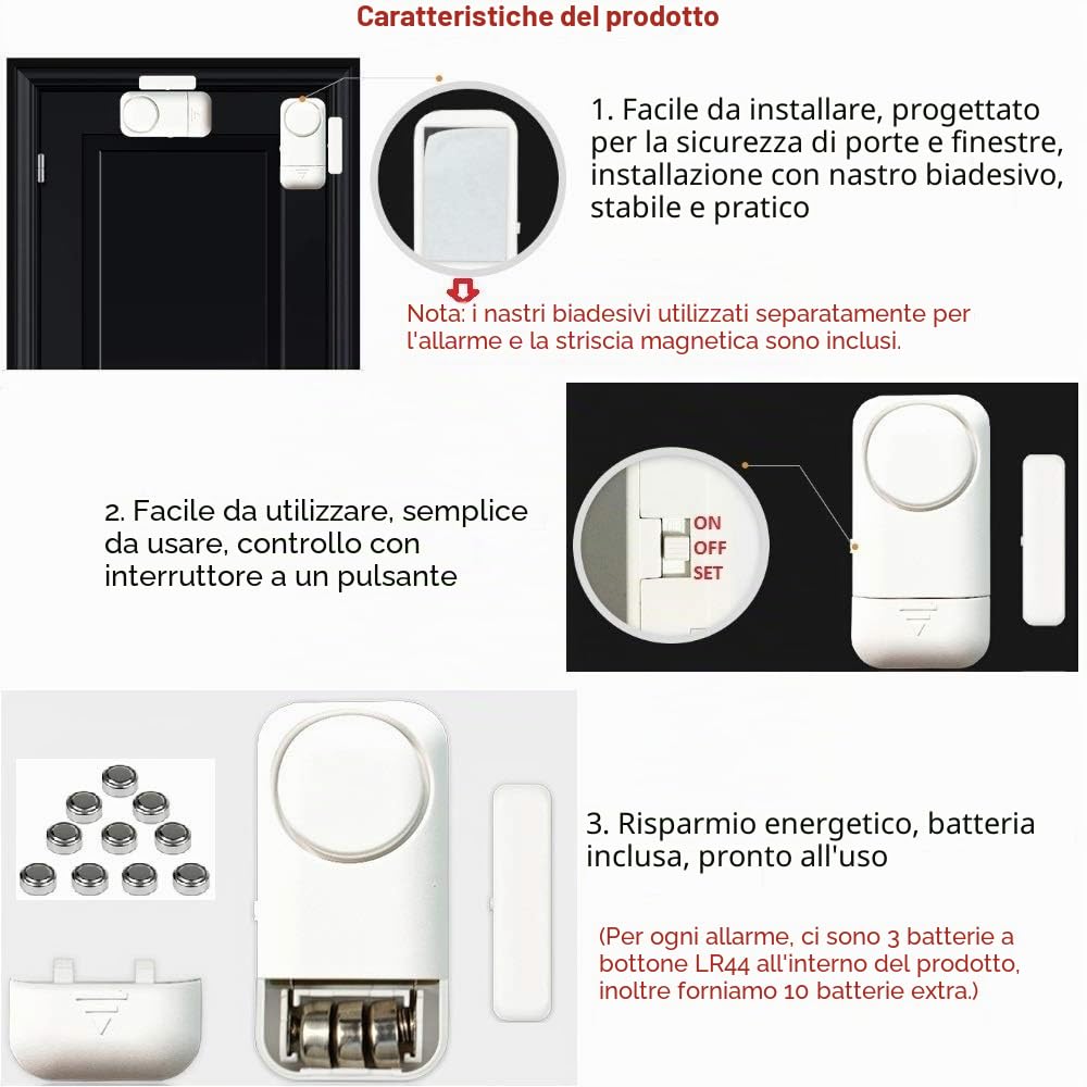 Shackcom 4pcs Allarme per Porte e Finestre 120dB Wireless Magnetico Allarme Antifurto Sistema Sensori di Sicurezza Domestica con Batteria per i Negozi di Home Office