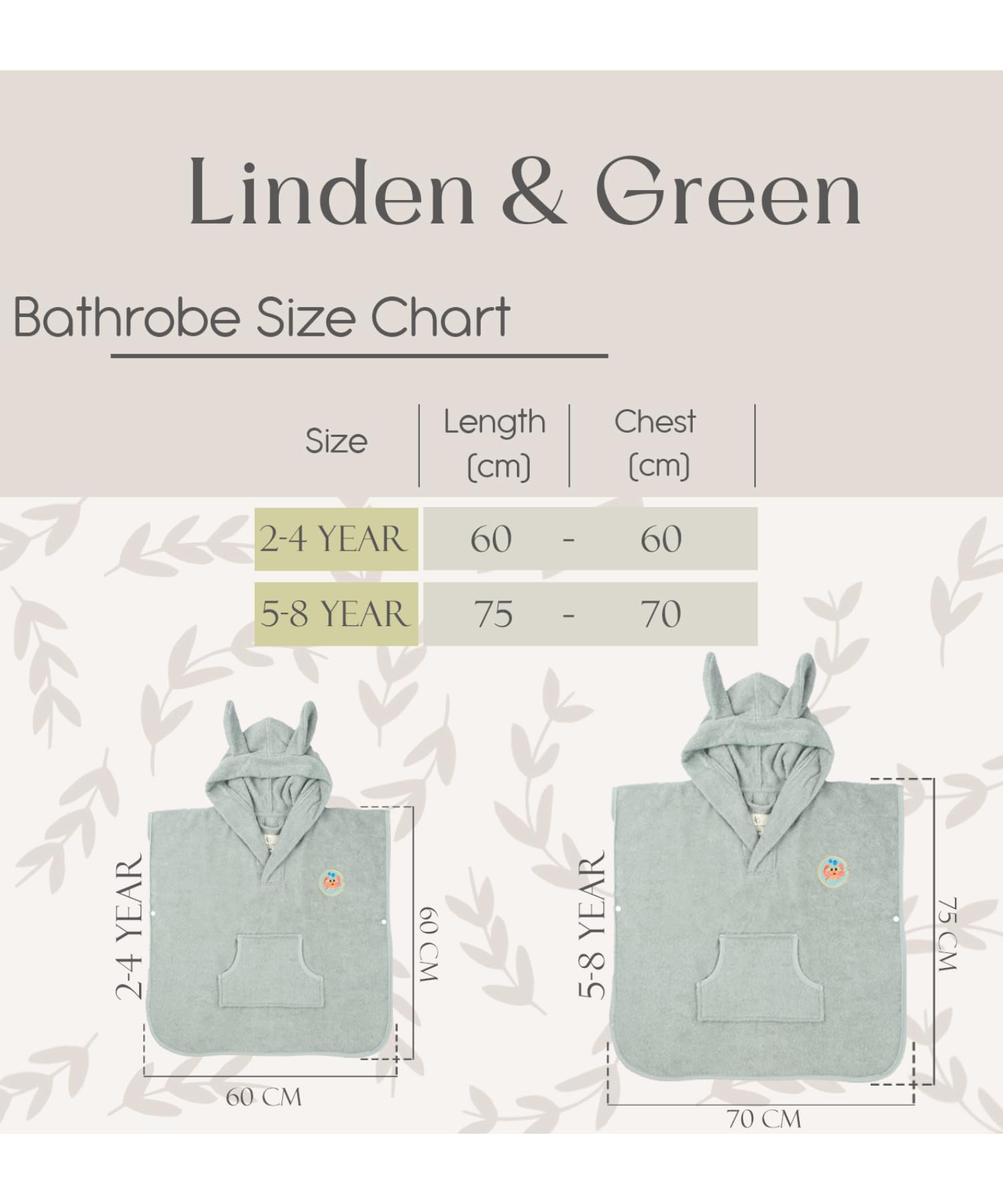 PandaHome Linden & Green Badeponcho Kinder, Frottee-Poncho für Jungen und Mädchen aus 100% Baumwolle, Morgenmantel mit Kapuze, Schnelltrocknend Weich Saugstark Bademäntel 400 g/m²