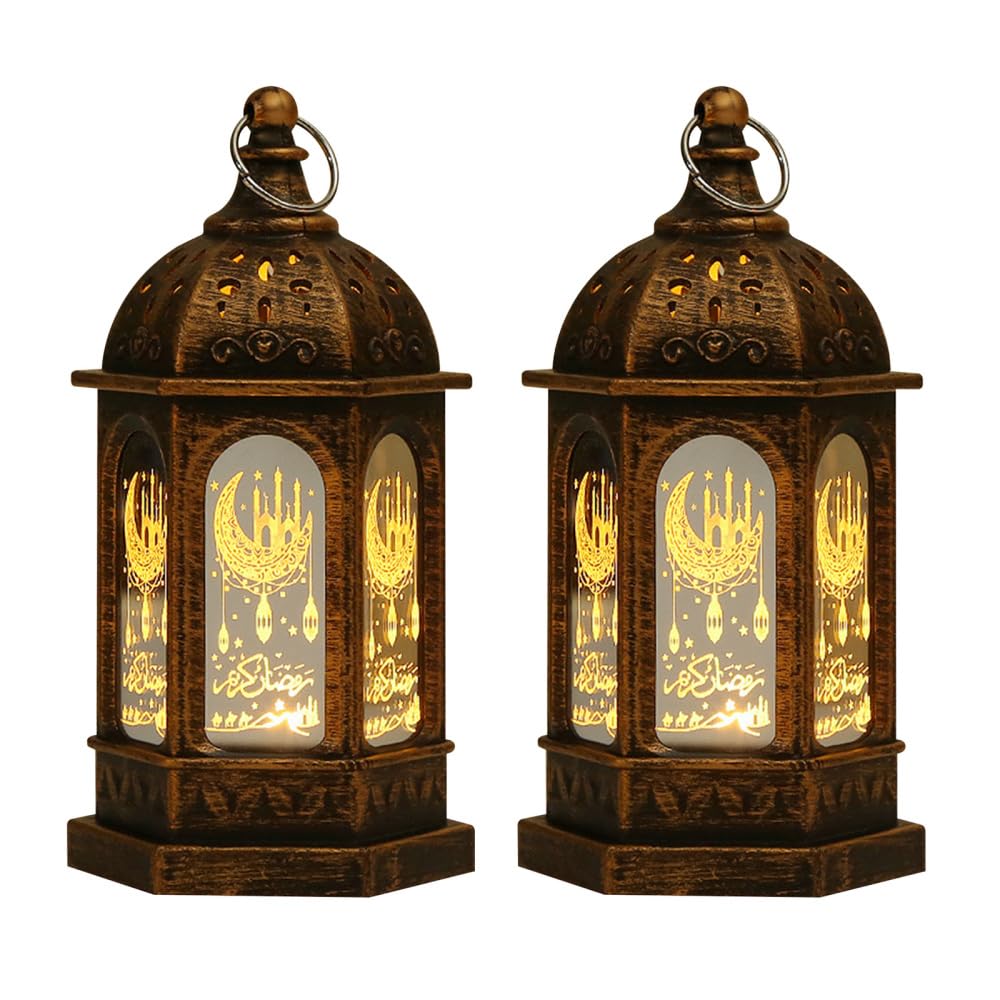 Anlising 2 Lanterne Decorative Ramadan – LED A Batteria, Luna E Stelle, 7x13 Cm, Colore Nero - 3