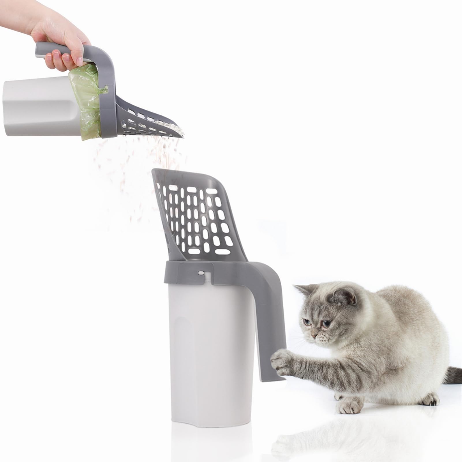 Kitty Scoop, 2023 Neuer, verbesserter Katzenstreuschaufel mit Halter, tragbarer, wiederverwendbarer und Abnehmbarer Katzenstreuschaufelhalter mit Müllbeuteln, bessere Erfahrung als zuvor /258