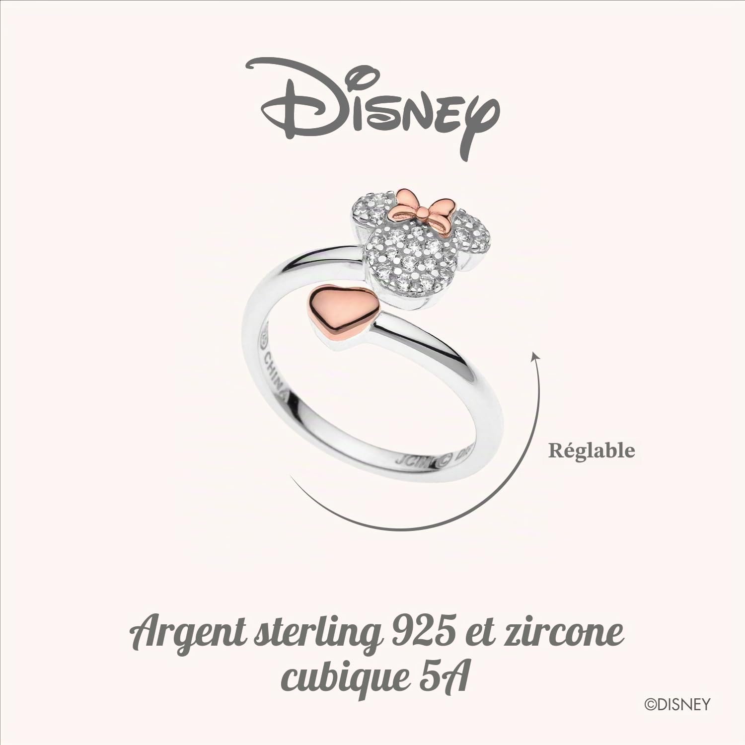 Disney Bague pour Fille en Argent 925 - Taille unique, Minnie Mouse Anneau, Cristal