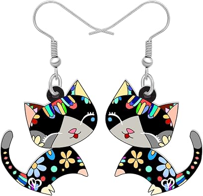 NEWEI Cute Acrylic Anime Cat Earrings Fun Cat Jewelry Fashion Cat Gifts for Women Accessories Charms