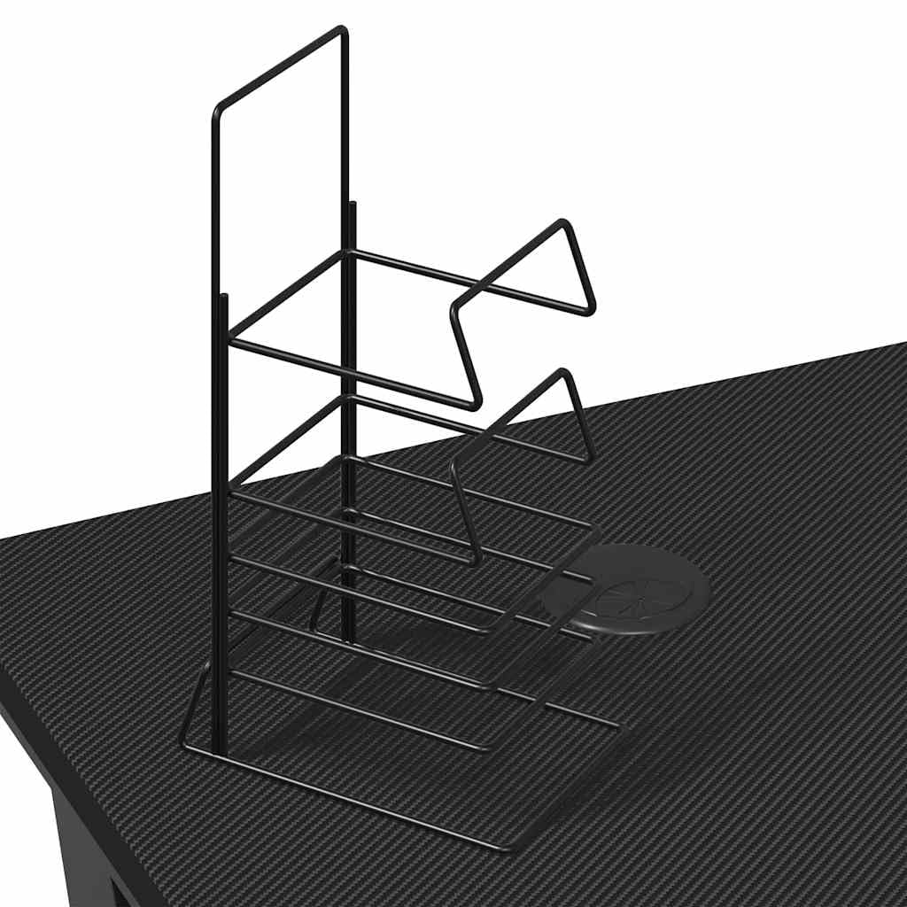 Biurko gamingowe ze stelażem ZZ, czarne, 110 x 60 x 75 cm, ergonomiczne biurko komputerowe z półką na słuchawki, uchwyt na kontroler i uchwyt na kubek dla optymalnej organizacji