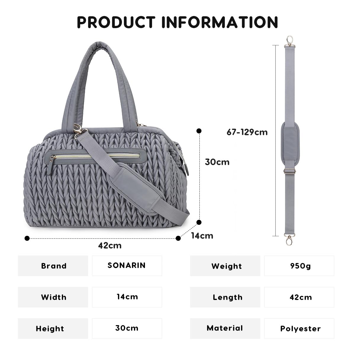 SONARIN Grande Capacité Tissé Sac à Langer pour Bébé Fourre-tout,Imperméable Sac à Couches de Voyage avec Bandoulière Amovible,Sacs de Maternité Portable avec Crochets de Poussette