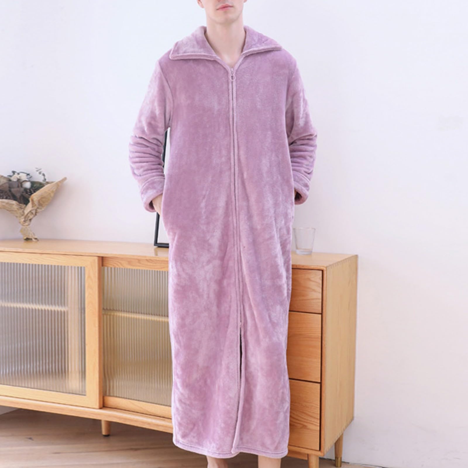 SRZYMJ Bademantel Herren, Bademantel Herren V Ausschnitt Langarm Morgenmantel Mit Gürtel Leichtes Dünn Hausmantel Mit Taschen Mode Einfache Loungewear Ganzjahre Universal Fit Schlafanzug Bathrobe