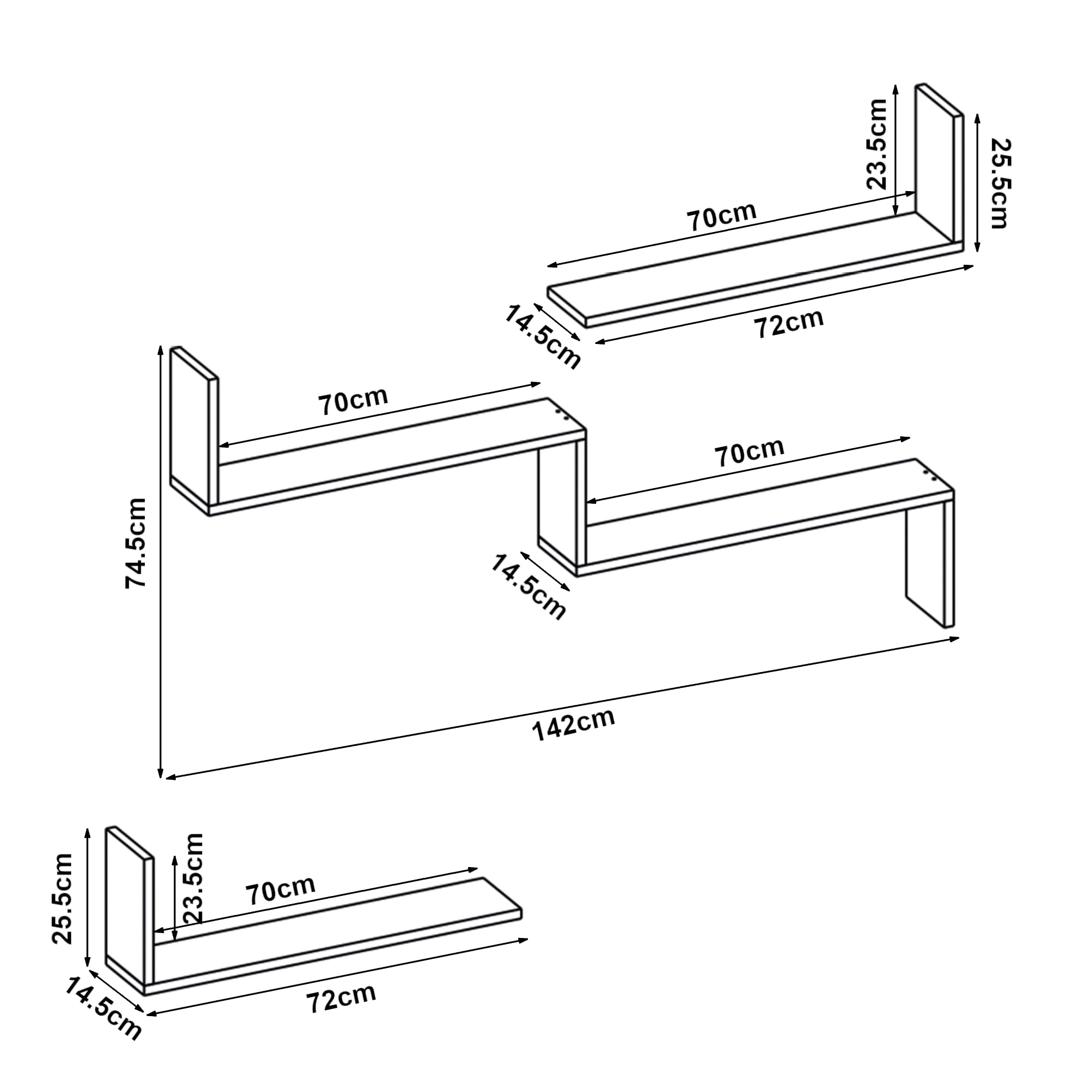 [en.casa] Set Modulare di 3 Mensole a Parete Scaffale da Muro a Gradini e 2 Ripiani Componibili per Libri Oggetti Decorativi Soggiorno Studio Cucina Ingresso - Bianco