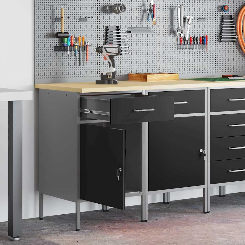vidaXL Werkbank mit Speicher 2 STK. Schwarz und Grau 100 x 55 x 85 cm | Bietet viel Platz zur Organisation von Gegenständen, Hält deine Inhalte sicher, Konstruktion aus Stahl und Holzwerkstoff