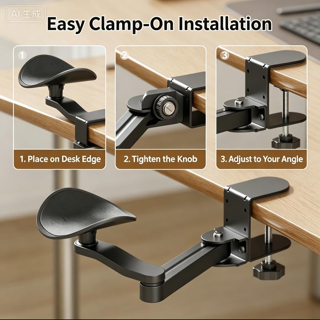 DecBeLiv Ergonomic Arm Rest for Desk, Rotatable Foldable Elbow Support, Office & Gaming White image 4