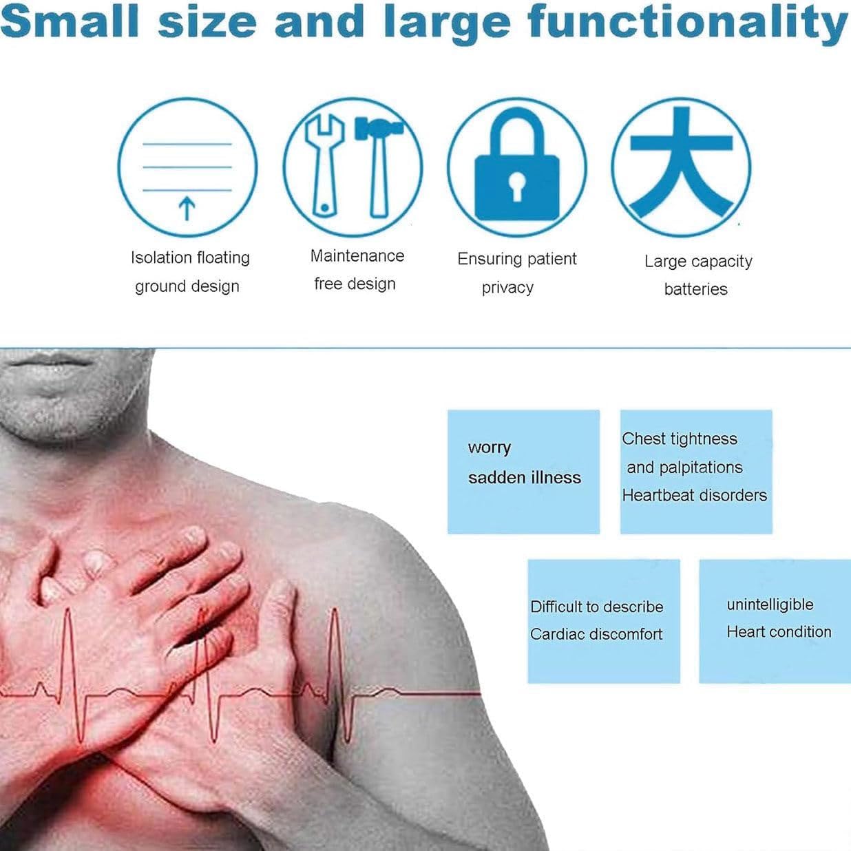 Monitor ECG, ECG digitale LCD professionale a 12 derivazioni e 3 canali con carta da stampa per la cura orale medica, i segni vitali,l'unità di terapia intensiva e la terapia intensiva cardiovascolare