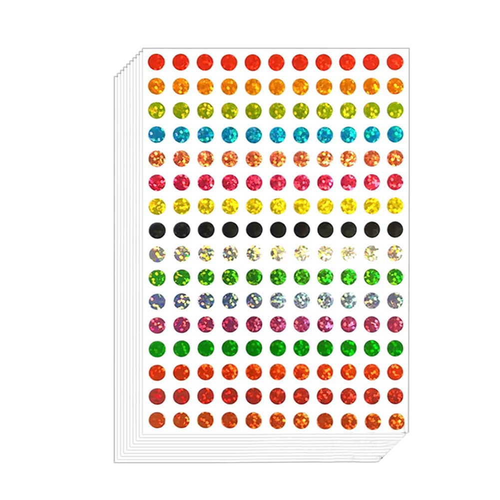 JIHUOO 7040 Pcs Sparkle Round Dot Stickers Shiny Circle Dot Labels Holographic Color Coding Labels for Behavior Chart Classroom 0.6CM