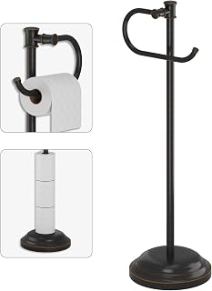 BESy Toilet Paper Holder Free Standing Bathroom Toilet Tissue Holder Stand for Floor Toilet Paper Roll Holder with Storage Hardware Accessories Rack Non Adjustable Oil Rubbed Bronze Stainless Steel