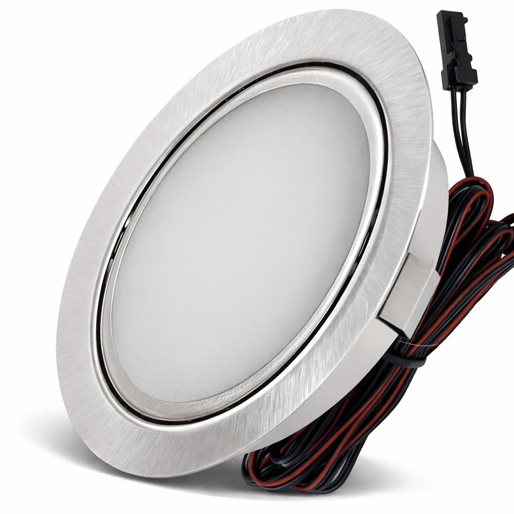 6x 3W LED Möbeleinbauleuchte Milena 12V Einbauspot Einbaustrahler Edelstahl gebürstet warmweiß 3000K Milchglas Bohrloch 55-60 mm Ø65 mm
