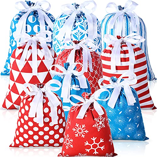 10 Pieces Cotton Fabric Gift Bags Drawstring Gift Bags Christmas Burlap Candy Bags Packing Storage Bags Pouch Candy Bags Treat Bags Goody Bags for Christmas, Birthday Party Favor Supplies