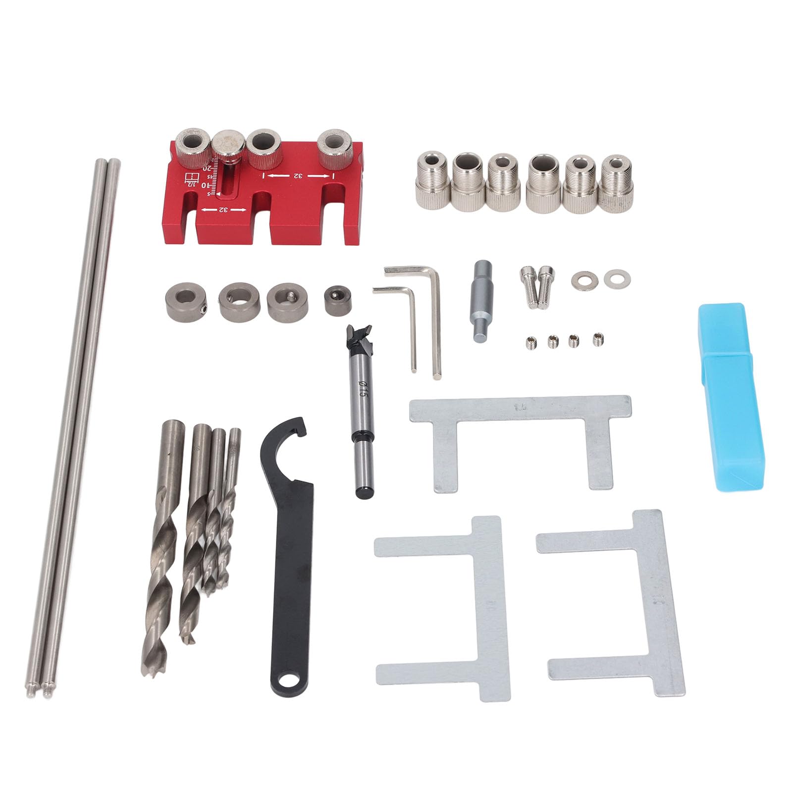 Fabater Taschenlochlehre, 3-in-1 Verstellbares Dübellehren-Set, Bohrführung aus Aluminiumlegierung mit Verlängerter Positionierungsstange, 600 Mm, Selbstzentrierend, für Holzbearbeitung,