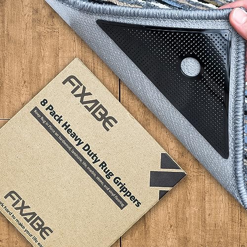 FIXABE Rug Grippers for Area Rugs – 8-Pack Heavy Duty Non Slip Rug Pads Compatible with All Floor Types – Carpet Tape Holders for Hardwood Floors Rug Corners to Hold Rug Down – Easy DIY Installation