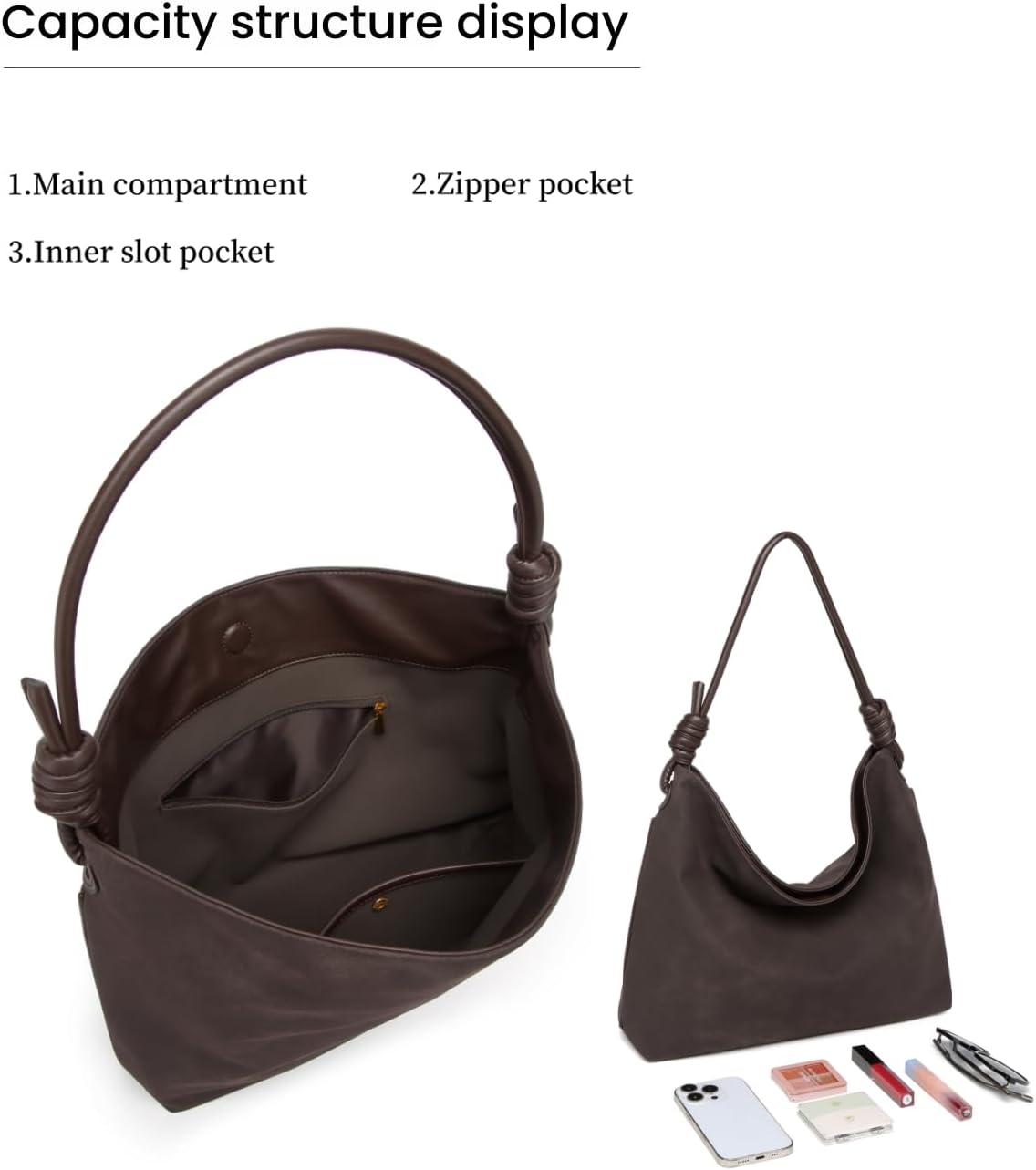 Slouchy Suede Hobo Bags for Women Large Capacity Tote Soft Faux Leather Shoulder Bag Knotted Strap Lightweight Work Travel - Image 5