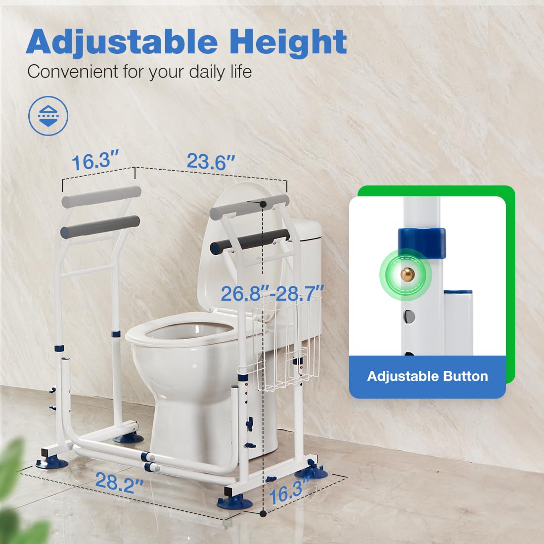 GreenChief Stand Alone Toilet Safety Rails 350lbs, Adjustable Toilet