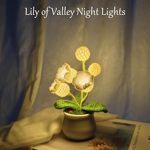 Miniatura 10 de Lámpara de lirio del valle, flores de ganchillo con luces nocturnas, lámpara de luz cálida, ideas de regalo para cumpleaños, Navidad, San Valentín,