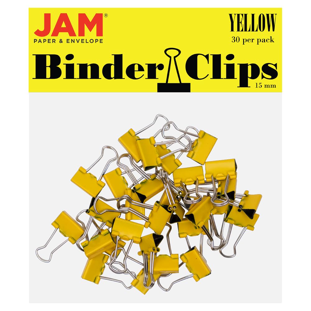 JAM PAPER Colorful Binder Clips - Extra Small - 3/5 Inch (15 mm) - Yellow Binderclips - 30/Pack