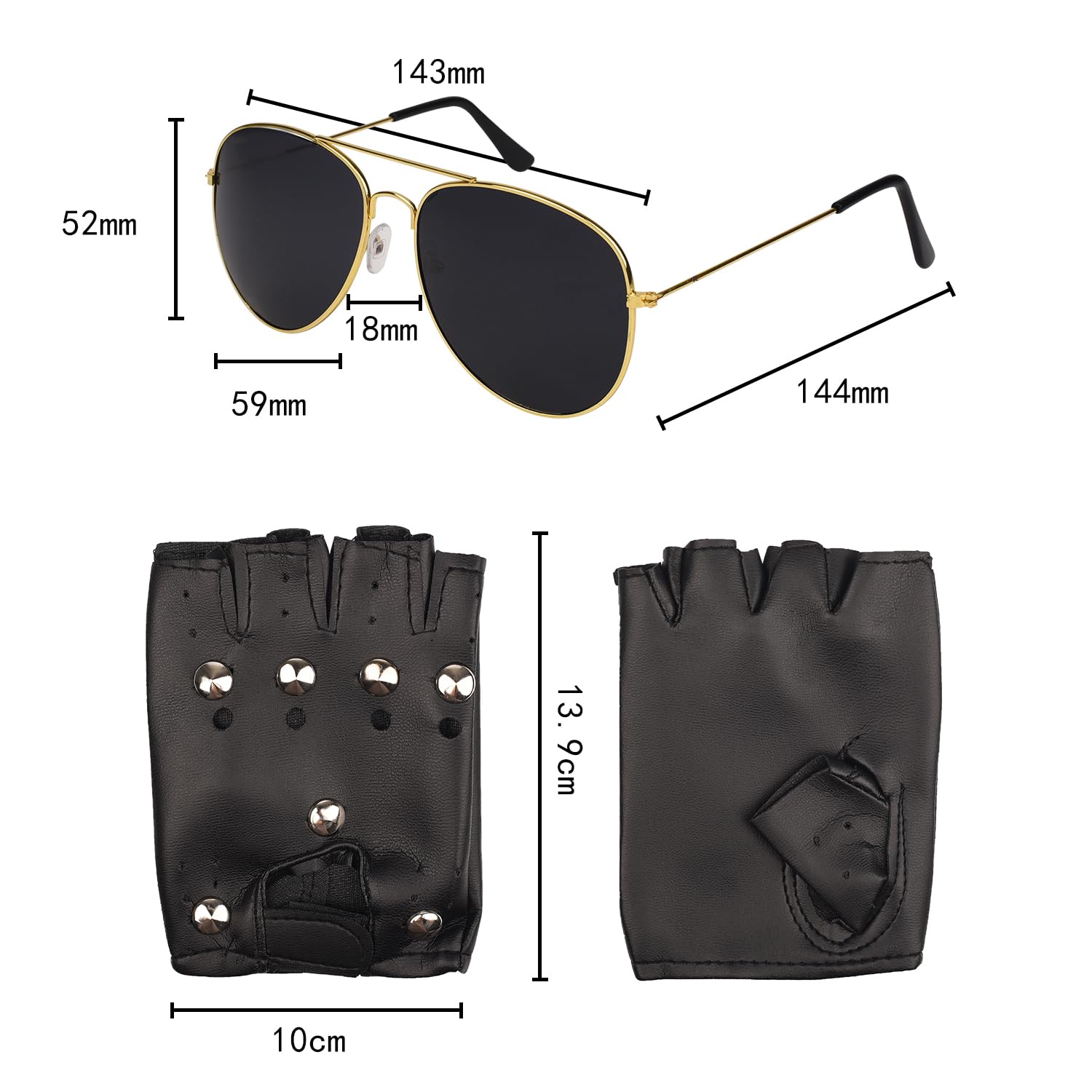 Bohue 3 Pieces Men 80s Biker Costume Accessories Black Biker Cap with Chain Sunglasses Punk Gloves Party Costume Dress-Up Accessories for Adult - Image 2