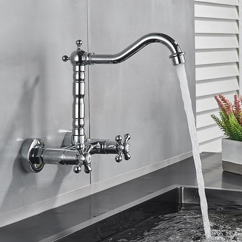 Robinet de lavabo de salle de bain mural haut de gamme en chrome avec bec rotatif à 360°
