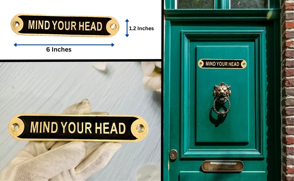 Miniatura 3 de Mind Your Head Plaques Door Sign Wall Sign Vintage Antique Shabby Chic Style Irish Door & Cellar Warning SignNotice Distressed Faux Brass